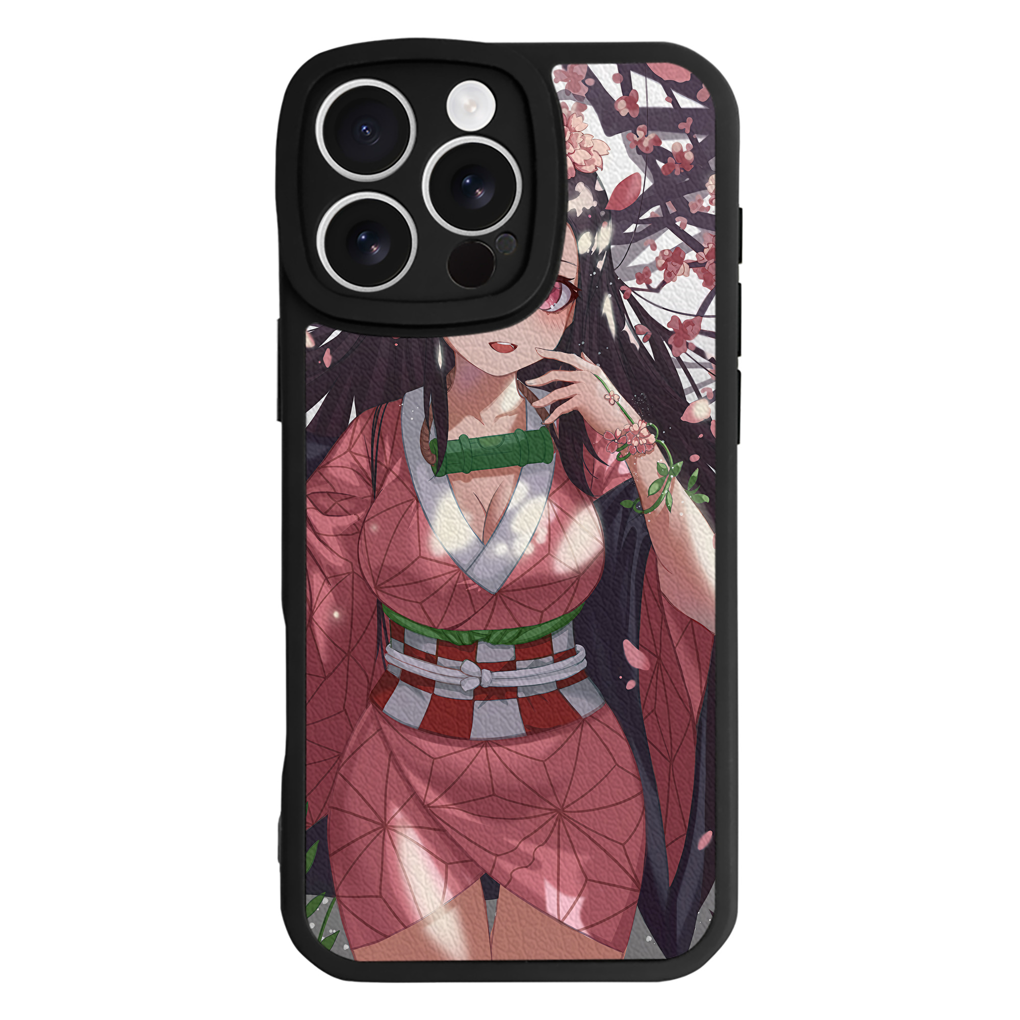 （画像用） 鬼滅の刃（きめつのやいば）竈門 禰󠄀豆子／かまど ねずこ Kamado Nezuko 【iPhone 16シリーズ対応】シリコンスマホケース（レザー調） 材質：シリコン